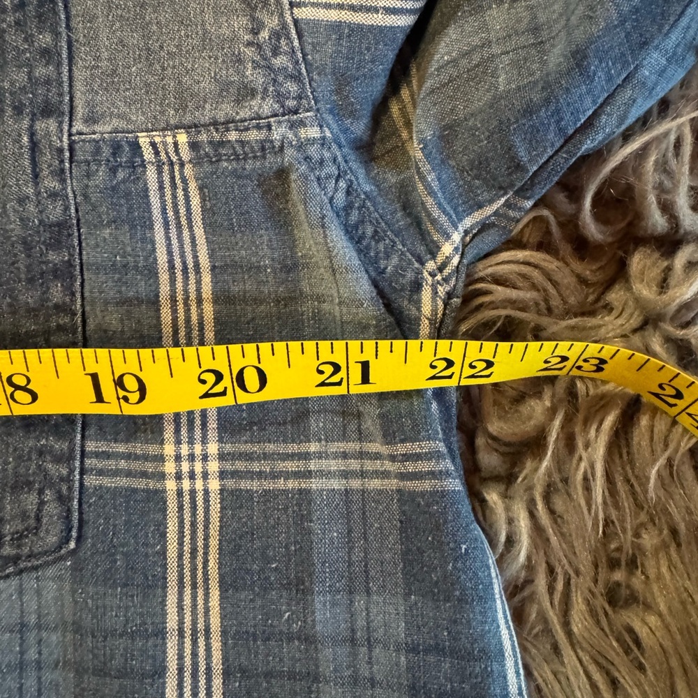 Vintage Checkered Plaid Denim Patch Ocean Pacific Long Sleeve Button Shirt‎ SML - Picture 7 of 9